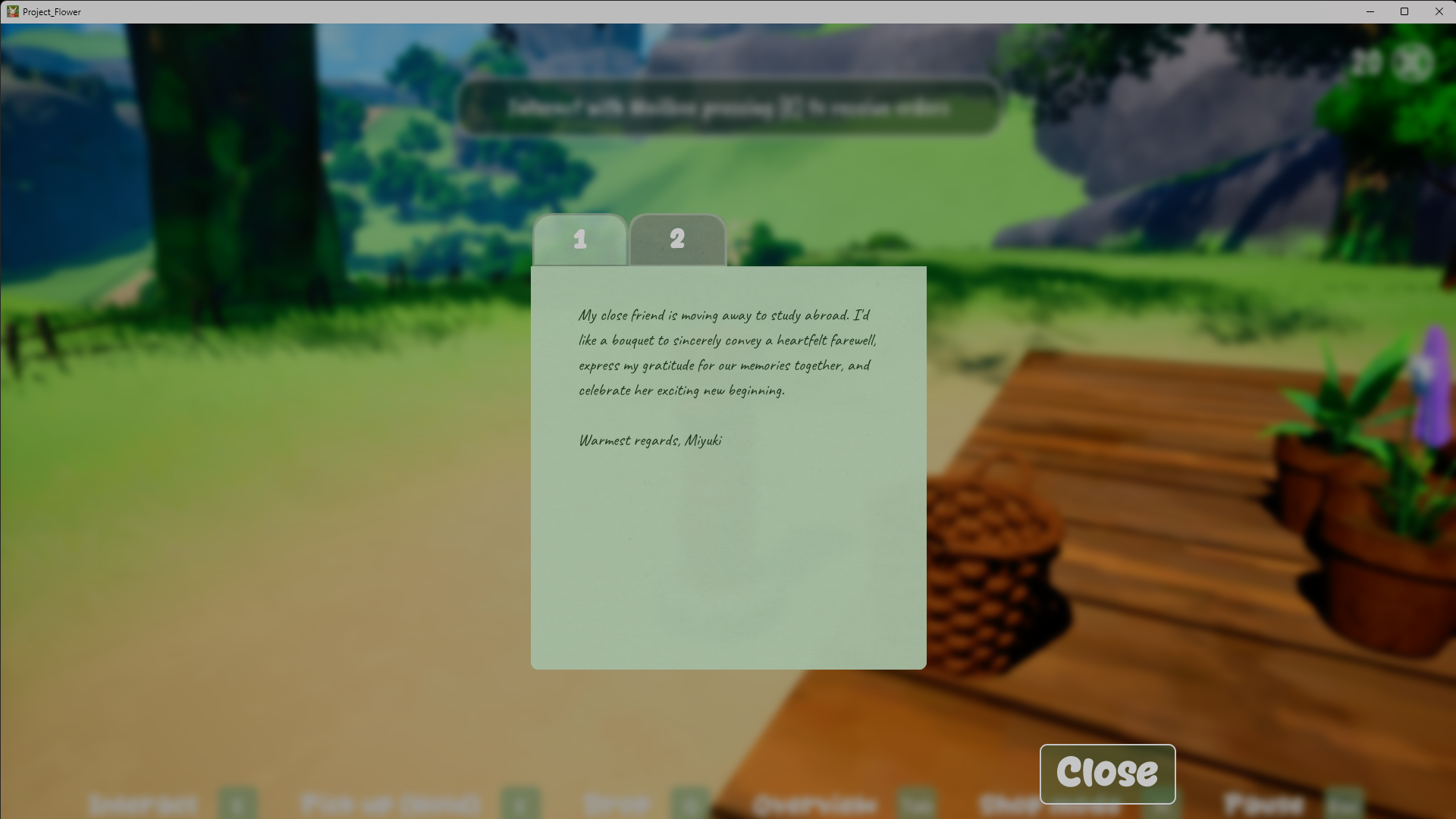 Hanakotoba letter, heartfelt customer request written in flower language